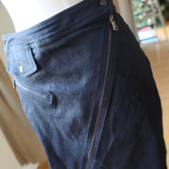 Tomas Maier black denim asymmetrical zipper mini skirt size 2 Italy 100% cotton - Picture 5 of 16